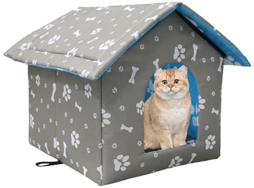 Vinnypet Casetta per Gatti per Esterni Rifugio Gatti Randagi Cuccia per Gatto da Esterno Tenda Impermeabile per Gatti Con Cuscino Rimovibile per Animali Domestici Randagi 40x38x35cm