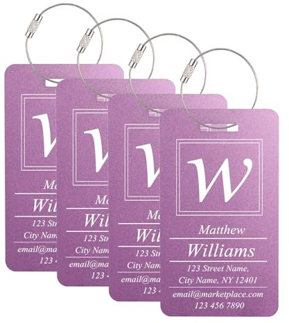 MeMeDIY Personalisierte Gepäckanhänger Aluminium mit Namens/Text/Logo und Adress Gravur Dauerhaft Wasserdicht Metallanhänger Reise-Tags für Koffer 1–4er-Pack Horizontales & Vertikales Modell D2