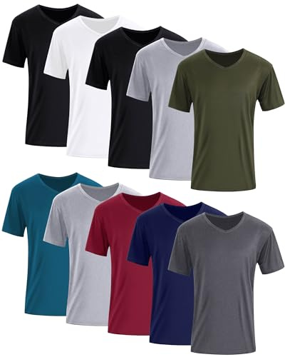 Chuarry 10 Pack Men's V Neck T Shirt Short Sleeve Bulk Soft Solid Tees Basic Quick Dry Slim Fit Undershirts for Men (XX-Large)