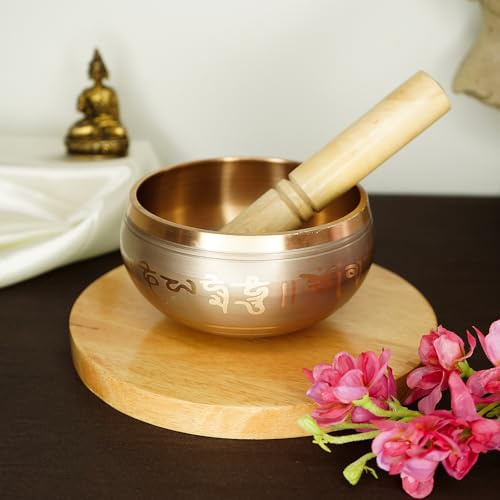 Ekhasa Cuenco tibetano de meditación 100 % puro hecho a mano (5 pulgadas) | Juego de cuenco de sonido auténtico para sonido OM profundo | Los cuencos curativos de sonido tibetano son perfectos regalos