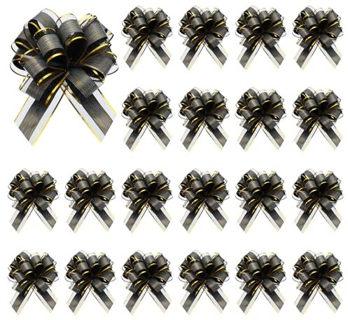 QUARKZMAN 20 Stück Schwarze Ziehschleifen, 6,3 Zoll breite große Doppelschicht-Geschenkschleifen aus Band für Verpackung Geschenkkorb Hochzeit Geburtstage Floristverpackung Dekoration