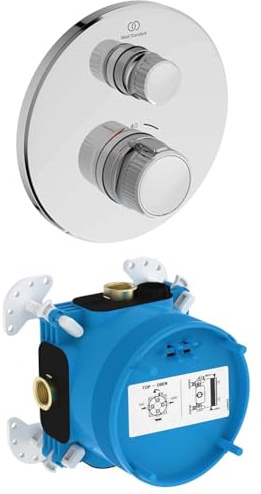Set aus Ideal Standard A7295AA Ceratherm Navigo Brausethermostat Unterputz, eine Entnahmestelle, Dusche, Temperatursperre bei 40° C, Chrom + Ideal Standard A1000NU EASY-Box Unterputz-Bausatz