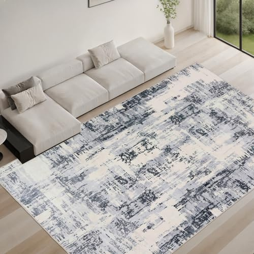 Betadistor Grey Living Room Rug Large - Modern Luxury Machine Washable Rug 4ft x 5.3ft Anti Slip, 301-08120