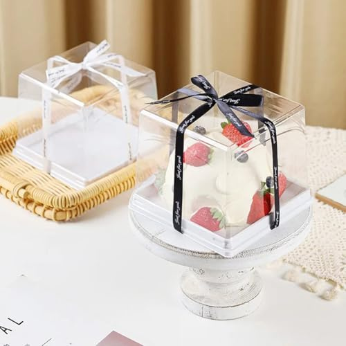 UCK-KIT 25Pcs Clear Cupcake Boxes, 13cm Single Cupcake Containers Disposable Individual Cupcake Carrier Holder Box with Inserts and Ribbon