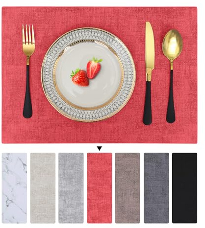 Homaxy Tischsets Abwaschbar 4er Set, Rot | Doppelseitig, Hitzebeständig Platzsets aus Kunstleder, Wasserdicht, Rutschfest, langlebig, für Küche & Esszimmer