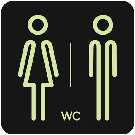 N.I.Edit.H - Cartel WC/Placas PVC negro con vinilo fotoluminiscente/Brillan en la oscuridad/Hombre, Mujer, Minusválidos, WC/Cartel luminoso (Hombre/Mujer)