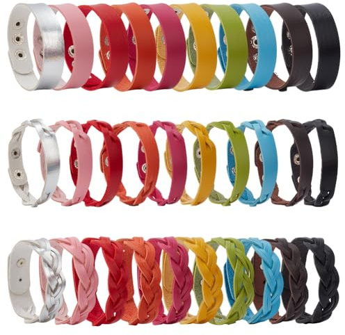 GOMAKERER 30 Stück Blanko Lederarmbänder Mit Druckknöpfen 10 Farben Armbänder Aus Geflochtener Kordel Aus Kunstleder In Verschiedenen Farben Verstellbare Armbänder Zum Selbermachen Schmuck 23.1cm