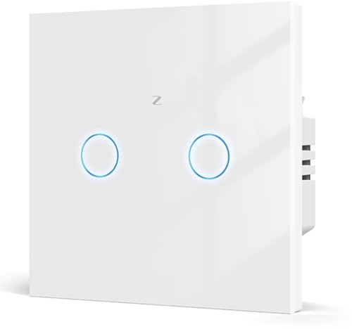 Acmerota Interruptores de luz inteligentes Control remoto/Interruptor de luz programado,Actualización de relé, Funciona con Alexa/Google Home,Requiere Zigbee HUB, 2 Gang, Blanco