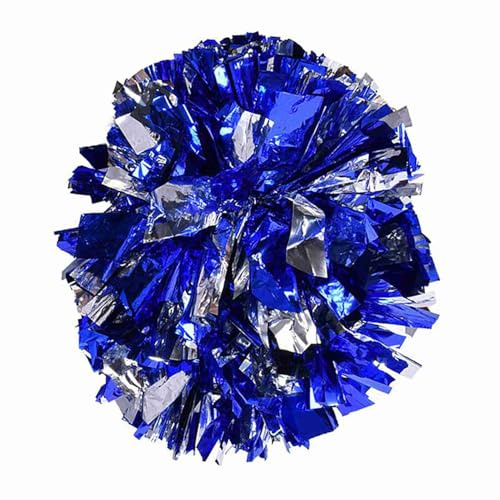 2pcs Pomm Poms Cheerleading, las pompones animan con el mango de batón para el espíritu de equipo Sports Sports Dance Almiding Adultos (Azul + plata)