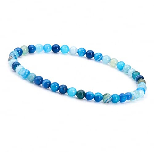 Unique Gems Blauer Achat Armband Naturstein Damen Perlenarmband 4mm elastisch handgefertigt Made in Germany Geschenk für Frauen