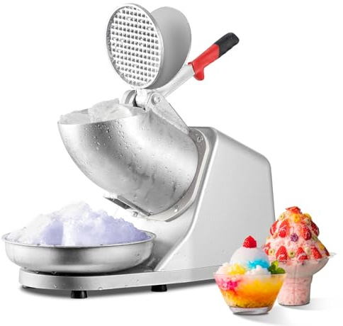 BOSBAK Electric Shaved Ice Machine, Ice Crusher Shaver with 2 Blades, Snow Cone Machine for Home Kitchen or Commercial Use, Featuring Dual Splash Prevention High Speed (380W, 2200r/min, Silver)