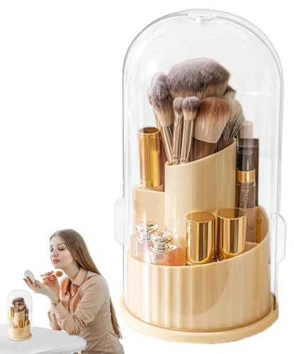 Genérico Organizador de Brochas - Porta Joyas | Organizador Giratorio 360° con Tapa Antipolvo para Brochas y Utensilios de Maquillaje