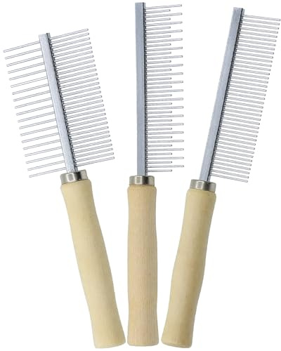 3 Pcs Dog Combs For Grooming,Metal Dog Comb Cat Comb Pet Grooming Combs with Wooden Handle For Dogs Cats With Stainless Steel Teeth,Pet Removing Tangles and Knots Loose Hair