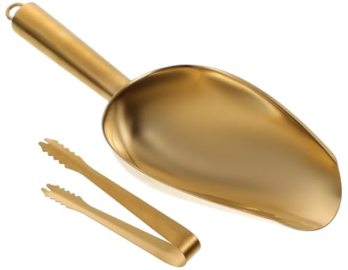 iplusmile Pelle à glace et pinces en acier résistant à la corrosion multifonction pour gros glaçons et aliments outil de cuisine et bar facile à nettoyer finition brillante dorée