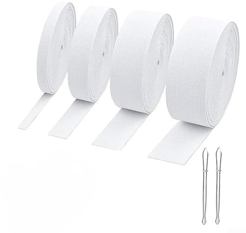 4 rollos de bandas elásticas de costura blancas | para manualidades y prendas de vestir | Mezcla de goma de poliéster con excelente elasticidad