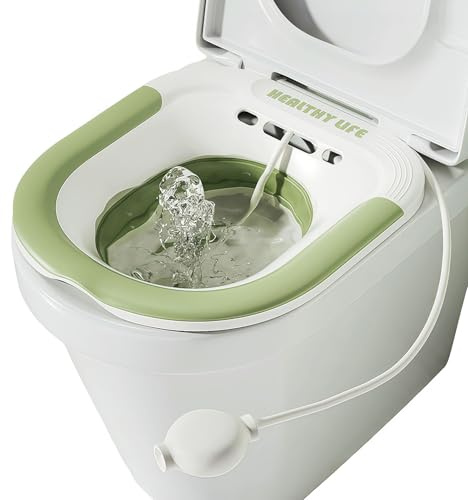 Faltbares Sitzbadewanne,Aufhängbar Sitz Bath,Sitzbad für die Toilette mit Spülung,Sitzbad für die Toilette mit Handspülpumpe für Hämorrhoiden Wochenbettpflege Schwangere und Ältere Menschen