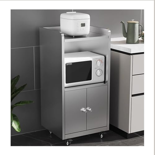 Armario de almacenamiento de metal, organizador de cocina rodante con 2 puertas, estantería de garaje de acero inoxidable, ruedas, no requiere montaje
