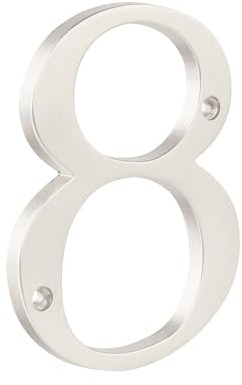 HASWARE 4-Zoll-Hausnummern aus Metall - gebürstetes Zinklegierung-Türschild in Silber mit schwebendem Design rostbeständig pulverbeschichtet einfache Montage 0-9 (Nummer 8)