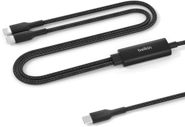 Belkin BoostCharge Pro Cable USB C 2 En 1 De 140 W, Cable USB C Carga Rápida, Cable Trenzado Doble, Distribución Inteligente De Alimentación, MacBook, iPhone, iPad, Samsung, Pixel y Otros - Negro