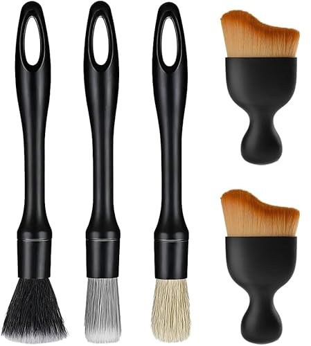 Bwnbvios Profi Auto Detail Bürsten Set (5-teilig) – Sanfte Detailbürsten zur Lackschonenden Reinigung – Ideal für Cockpit, Leder, Embleme & Tastaturen – Staubpinsel Set für Auto & Haushalt