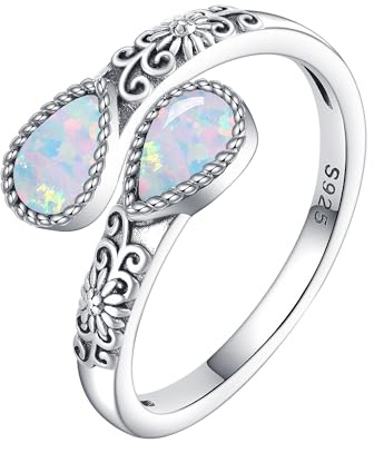 925 Sterling Silver White Opal Rings for Women Adjustable Sunflower Thumb Ring Vintage Antique Spoon Jewellery Gifts