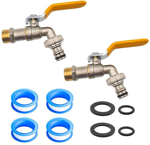 Lot de 2 robinets à boisseau sphérique en laiton 1/2 - Anti-goutte - Anti-goutte - Robinet d'arrêt - Robinet d'arrêt - Robinet d'arrêt - Robinet à boisseau sphérique 1/2 - Avec bande d'étanchéité à