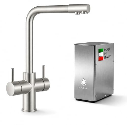 SPRUDELUX® ISABELLA - Gassatore di acqua potabile da sottotavolo, con rubinetto a 5 vie, acqua frizzante e acqua silenziosa direttamente dal rubinetto, in acciaio inox, con bottiglia di CO2 da 6 kg