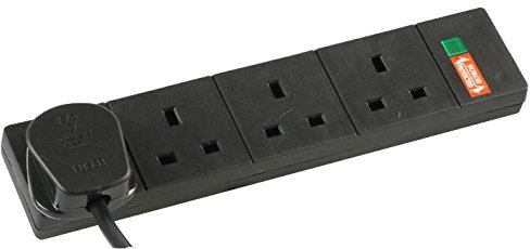 Ex-Pro 4 Gang Way 10m Metre 13A Mains Power Extension Socket Lead Cable Black Surge Protected
