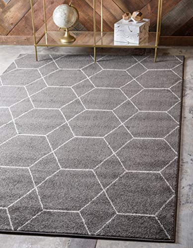 Unique Loom Trellis Frieze Collection Area Rug - Geometric (9' x 12' 2, Dark Gray/ Ivory)