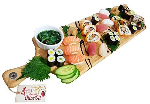 SmokeMax® L Servierbrett (ca. 59x17x2cm), Schneidebrett, Designbrett aus natürlichen Bambusholz (100% mit natürlichen Ölivenöl geölt)