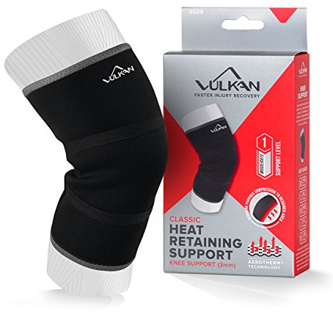 Vulkan Rodillera clásica de neopreno, proporciona compresión ligera, ajuste cómodo, proporciona beneficios terapéuticos, negro, mediano, 3 mm