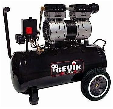 CEVIK PRO - CA-PRO24SILENC - Compresor Aire Silencioso - 62 dB - 24L - 1.5HP - Máx 8 Bar - 150 l/min - Sin Aceite - Dos Salidas de Aire - Compacto y Portátil - Compresor de Pintura y Neumática