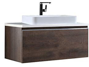StoneArt Badmöbel Set Mineralguss Waschbecken Waschschale Aufsatzwaschbecken und Unterschrank Waschtisch Einzel- oder Doppelwaschbecken Milano ME-1000pro-5 Eiche dunkel 100cm
