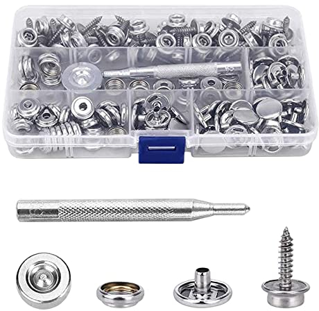 150 Stück Druckknöpfe Set,15 mm Metall Druckknöpfe Druckknopf Schrauben aus Eisen und Stahl, Canvas Snaps Fastener mit 2 Fixierwerkzeug für Autozelte Bootsplane Segeltuch