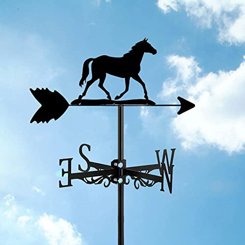 Mercu Wetterfahne Wetterhahn Windrichtungsanzeiger, Pferd Hohl Geschnitztes Design Edelstahl Windrichtung Schwarz Metall Windfahne Ornament Für Hinterhof Dach