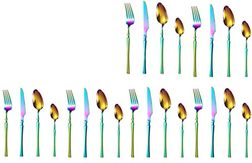 Set di posate in argento da 24 pezzi, set di posate in acciaio inossidabile per 6 persone, include posate, cucchiaio, coltello, forchetta, altamente lucidato, lavabile in lavastoviglie (colorful)
