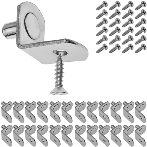 Regalboden L-Form Träger D5, 24 Stück, Bodenträger für Ø 5 mm Bohrlöcher, mit 19 x 16 x 13 mm L-Winkel, aus massivem Stahl, Rost-frei, Einlegeboden Halter, Regalbodenträger Möbel, Regalstützen Schrank