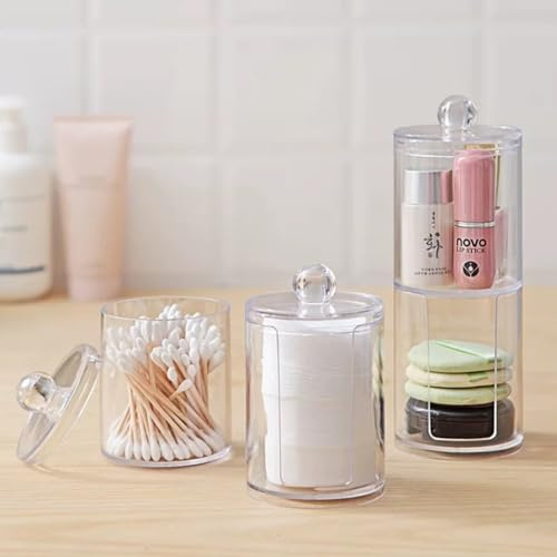 Tissting Porta Dischetti Struccanti, Contenitori Trasparenti Ermetici con Coperchi per Bagno e Cucina, Organizzatore per Batuffoli di Cotone, 4 Pezzi, Materiale PS, per Vanità e Viaggi