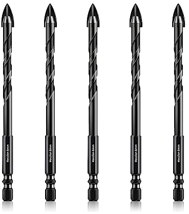 Meccion Fliesenbohrer 5tlg. 8mm Glasbohrer Professionell Kreuz Wolframkarbid Bohrer für Fliesen, Keramik, Mauerwerk, Glas, Kunststoff, Holz, Porzellan, Weichmetall