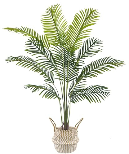 Warmplants Artificial Palm Tree, 5ft Fake Areca Palm Plant with Basket, Tropical Faux Dypsis Lutescens Plants for Indoor Outdoor Home Office Shop Garden Decor