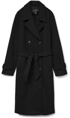 VERO MODA Damkappa VMFortunevega lång trenchcoat lång vinter ullrock, svart, XL