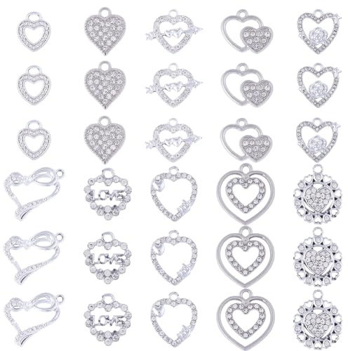 SUNNYCLUE 1 Box Mit 40 Stück Strass Herz Charms Liebes Charms Herz Charm Bulk Charms Zum Valentinstag Romantischer Süßer Charm Für Die Schmuckherstellung Charms DIY Ohrringe Armbänder Halsketten Baste