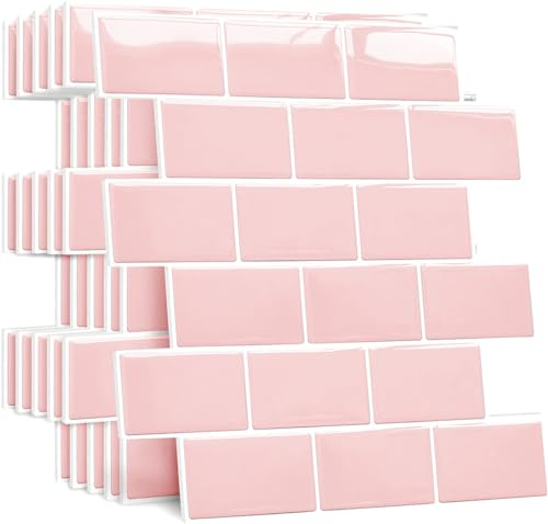 Yoillione Upgrade Thicker Peel and Stick Wall Tiles Backsplash for Kitchen and Bathroom, Metro Subway Tiles Self Adhesive Tile Stickers 3D Stick on Splashback Pink, 10 Sheets