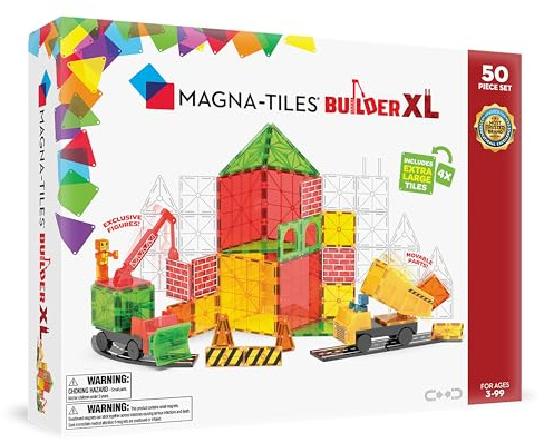 Magna-Tiles Builder XL 50-Piece Magnetic Construction Set, The Original Magnetic Building Brand