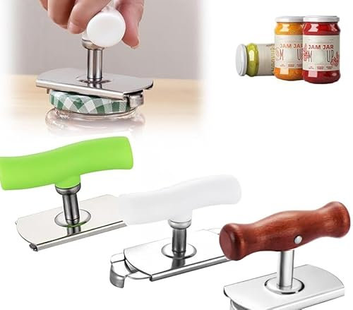 Abrebotellas sin esfuerzo para artritis 2024, abridor de vidrio mejorado para manos débiles, abridor de vidrio fácil de abrir con mango ajustable, abrelatas de acero inoxidable (verde+blanco+madera)