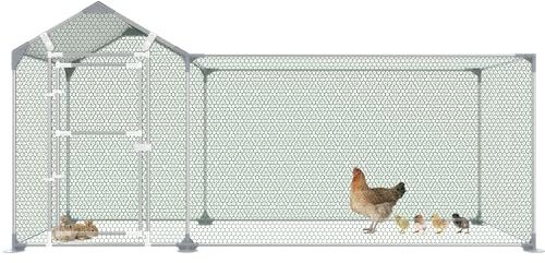 JOIEYOU Freilaufgehege 3x1m Hühnerstall aus Metall 3㎡ Lauffläche mit Tür & PE Dach Freigehege Wetterfest Geflügelstall für Hühner, Kleintiere, Kaninchen und Pflanzen