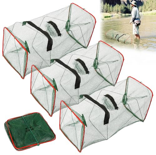 4 Stück Fischreuse Köderfischreuse Krebsreuse Aalreuse Fischfalle Froschfalle für Teich Krebsfalle Kann Gefaltet und Wiederverwendet Werden für Fischfang Vater