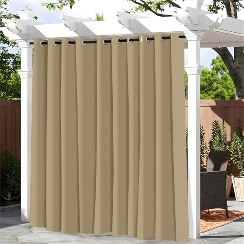 Hiseng Tende da Esterno con Anelli, 1 Pezzi Tende da Sole Tenda Oscurante Impermeabile Tinta Unita Tenda per Esterni per Giardino Cortile Balcone Protezione Solare Privacy (180x243cm,Cachi)