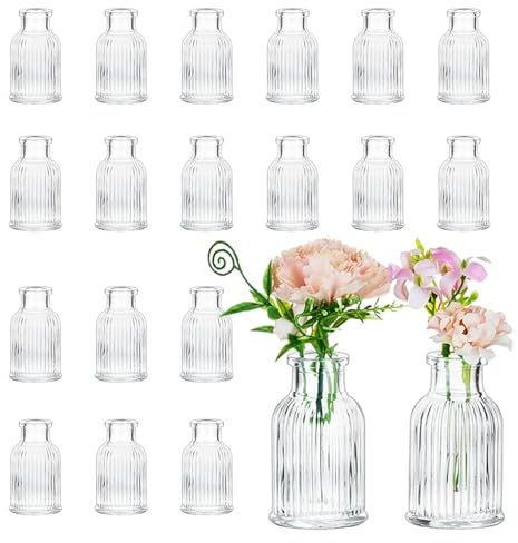 Hewory Glass Bud Vases for Flowers: 20 Mini Vases 7.2cm H x 4.2cm W Vintage Small Vase for Wedding Table Decoration - Tiny Flower Vase for Party Birthday