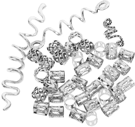 IWOWHERO 38 Stück Haarringe für Zöpfe aus Zinklegierung in Silber Einfach zu Handhabende Spiral Haarspangen für Foto und Prom Anlässe Flechtschmuck für Frauen und Mädchen